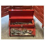 Red metal toolbox w/ tools