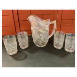 Vintage Imperial Glass Water Set "Robins & Flowers