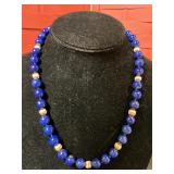 14 karat yellow gold lapis and gold bead necklace