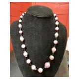 Rose quartz and black beaded necklace w/9.25 clasp