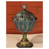 Fenton Carnival Glass Candy Dish "Paneled Daisy"