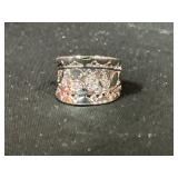 Wide band ring with clear stones size 7