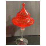 Vintage Empoli Circus tent covered candy dish 15"
