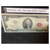 1963 Series ï¿½ UNC ï¿½ $2 US note ï¿½ red seal