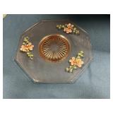 Pink depression glass hand-painted 10'platter