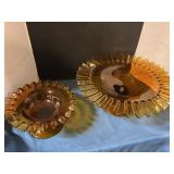 Large and small amber glass compote