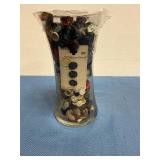 Glass vase w/assorted buttons