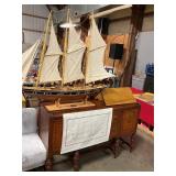 Antique Wooden Atlantic Ship w/ Wall Shelf 48' L