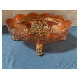 Carnival glass footed 10' bowl.