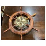 Vintage quartz wood/brass ship wheel wall clock