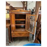 Antique wood cabinet w/glass door & drawer