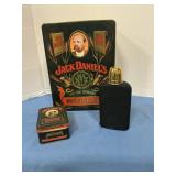 Jack Daniels collector tin w/ flask, playing cards
