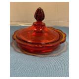 Amberina glass candy dish