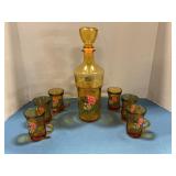 Italian Amber glass decanter set