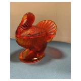 Amberina glass turkey covered dish