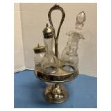 Vintage Etched Glass & Silverplate Cruet Set
