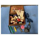 Cigar box w/ sewing supplies