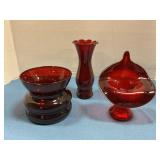 3 Ruby Red Glass Vase