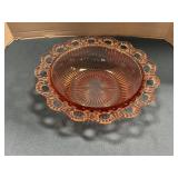 Pink depression glass ribbon edged 8' bowl