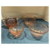 Pink depression glass assorted bowls