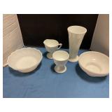 Milk glass bowls & vase