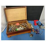Vintage wood box w/ miscellaneous