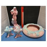 Haeger pottery centerpiece, candleholders & statue