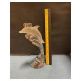 Glass dolphin candle holder