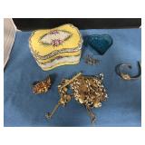 Porcelain Trinket box w/ costume jewelry