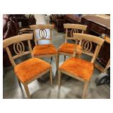 Wood dining room chairs w/ orange upholstery seats