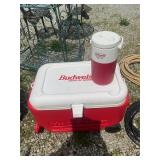 Budweiser cooler and Coleman drink cooler