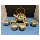 Teapot w/ 6 cups hand painted