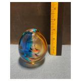 Egg shaped hand blown glass paperweight