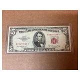 1953 Red Seal Five Dollar Bill