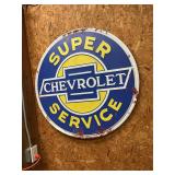 Chevrolet super service metal sign 351/2" round