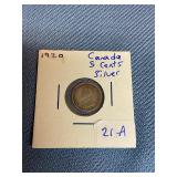 1920 Canada Silver 5 cents