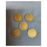 5-Liberty Head Nickel assorted dates