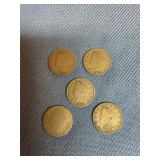 5-Liberty Head Nickel assorted dates