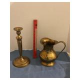 Silver-plated candleholder & pitcher