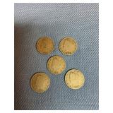 5-Liberty Head Nickel assorted dates