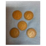 5- British Large Pennies Assorted Dates