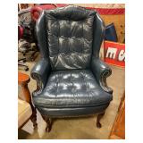 Navy genuine leather wingback chair