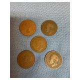 5- British Large Pennies Assorted Dates