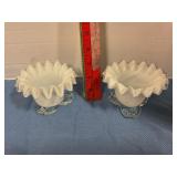Unmarked Fenton milk glass ruffled top bowls