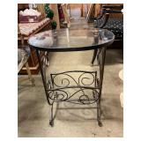 Wrought iron / glass side table w/ magazine rack