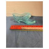 Unmarked Fenton Blue hobnail Glass slipper