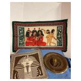 Egyptian themed items handbag ,plate& runner