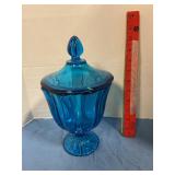 Blue pedestal compose dish with lid