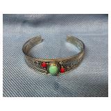 Vintage Turquoise & Coral Stone Cuff bracelet