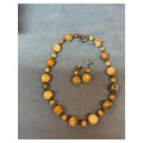 Costume Beaded Necklace & clip on earrings